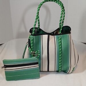 Green and White Striped Women's Bag Set NWT